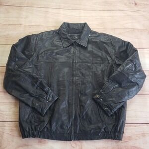 William‎ Barry Leather Bomber Jacket Mens Large Black Full Zip Insulated Coat